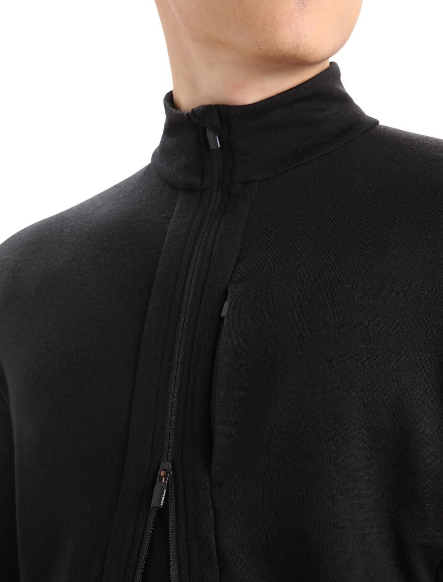 Black Men's Icebreaker Merino Quantum III Long Sleeve Zip Hoodie | USA 1263QMAZ